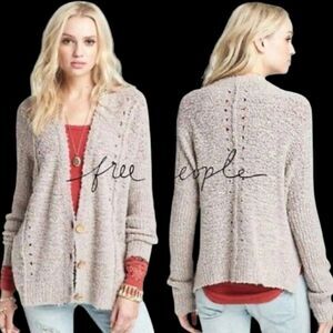 FREE PEOPLE Fall Friend Wool Grey Knit Cardigan Oversized Marled Sweater Sz XS